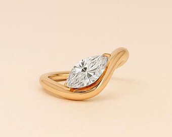 Statement Moissanite Diamant Brautring, Gelbgold-Finish, einzigartiges Design, Geschenk für Frau, Modering