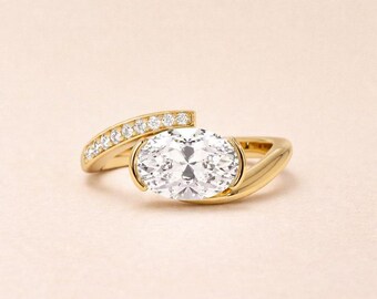 Oval Moissanit Diamant Versprechen Ring, Rose Gold Finish, Jahrestag Geschenk für Frau, Statement Ehering