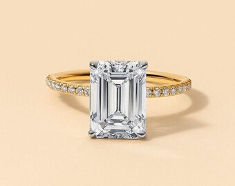 Minimalistischer Moissanit Diamant Ring in Gelbgold-Finish, Prong Set, Versprechen Ring, Geschenk für Frau, elegant Band