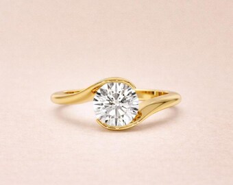 Prong Rundschliff Moissanit Diamant Ehering, Rose Gold Finish, Elegante Braut Statement Ring, Geschenk für Mama