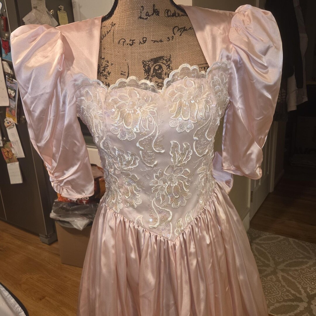 Vintage Gunne Sax Jessica Mcclintock Pink Satin Lace Dress Size 3/4 ...