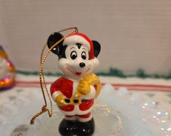 Mickey Mouse Christmas Santa Porcelain Ornament Walt Disney Productions Vintage