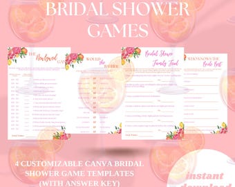 Bridal Shower Games Bundle, Aperol Spritz Bridal Shower Games, Floral Bridal Games Printable, Citrus Bridal Shower, Printable Party Games