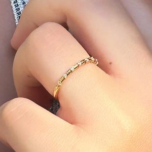 Dainty 14K Gold Stacking Ring: Minimalist Band with Cubic Zirconia