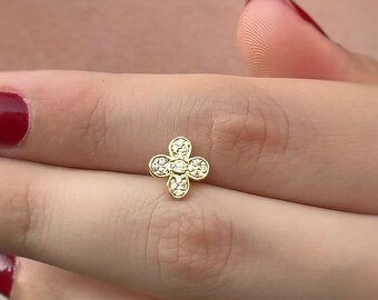 Eleganta fyrklöverörhängen, örhängen i 14k massivt guld, örhängen med lyckobringande CZ, fina örhängen med blomkluster, vardagspresent till henne