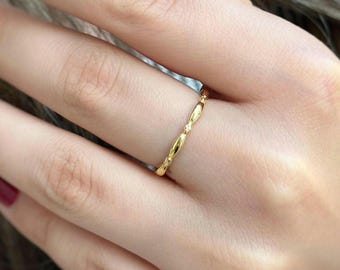Dainty 14k Gold Band Ring, Handmade Stacking Ring, Delicate Gold Ring, Minimalist Wedding Band, Thin Gold Ring