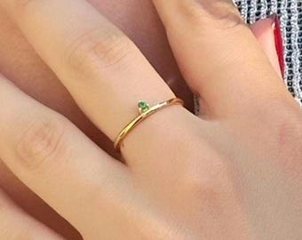 Dainty 14K Gold Emerald Ring: Minimalist May Birthstone Jewelry