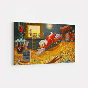 Scrooge McDuck Uncle Diving for Money Wall Art, Alec Poster Canvas Painting.