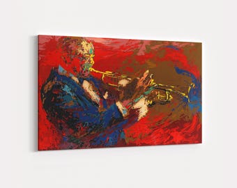 LeRoy Neiman Satchmo Louis Armstrong Arte em tela: Pintura de trompete de jazz de 1976