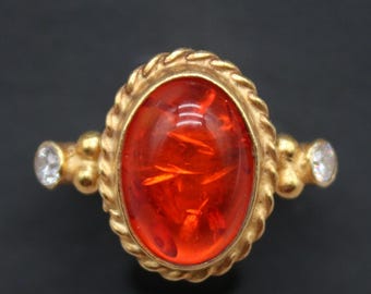 Bague cornaline - Bague décorative en argent sterling faite main, bijoux cocktail en pierres précieuses de feu, cadeau de Noël pour elle