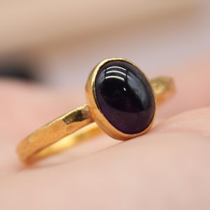 Amethyst Gold Vermeil Ring on 925 Sterling Silver – Handmade February Birthstone Jewelry, Minimalist Purple Gem Ring, Gift for Her