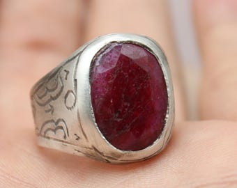 Ruby Signet Ring for Men – Handmade 925 Sterling Silver Ring, Gift for Him