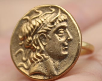 Anillo de moneda de plata de ley – Anillo antiguo de Alejandro hecho a mano – Regalo de Navidad