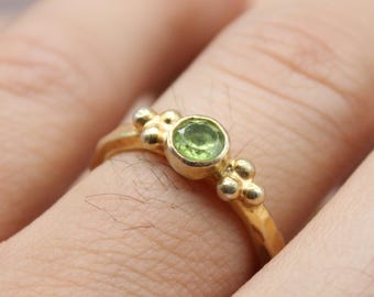 Minimalist Peridot Ring in Gold Vermeil over Sterling Silver, Handmade Dainty Birthstone Jewelry Gift for Her, Elegant Stacking Ring