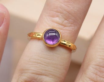 Gold Amethyst Ring in 925 Silver – Handmade February Birthstone Jewelry