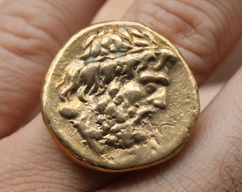 Anillo de moneda de Zeus en plata de ley 925 maciza: joya del dios griego antiguo, anillo llamativo hecho a mano, regalo de mito griego para él o ella.