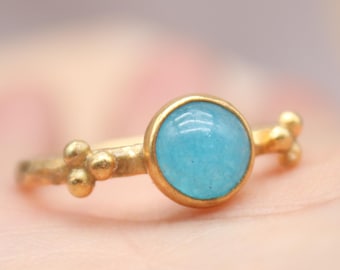 Aquamarine Ring – Handmade Gold Vermeil on Sterling Silver – Minimalist Gift for Her - Christmas Gift