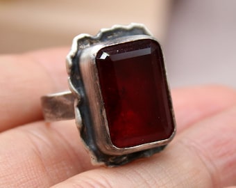 Ruby Red Gemstone Ring | Handmade 925 Sterling Silver Jewelry | Statement Ring | Christmas Gift for Her