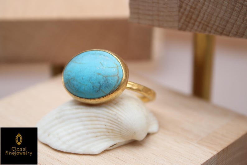 Turquoise Statement Ring in Gold-plated 925 Sterling Silver – Handmade ...