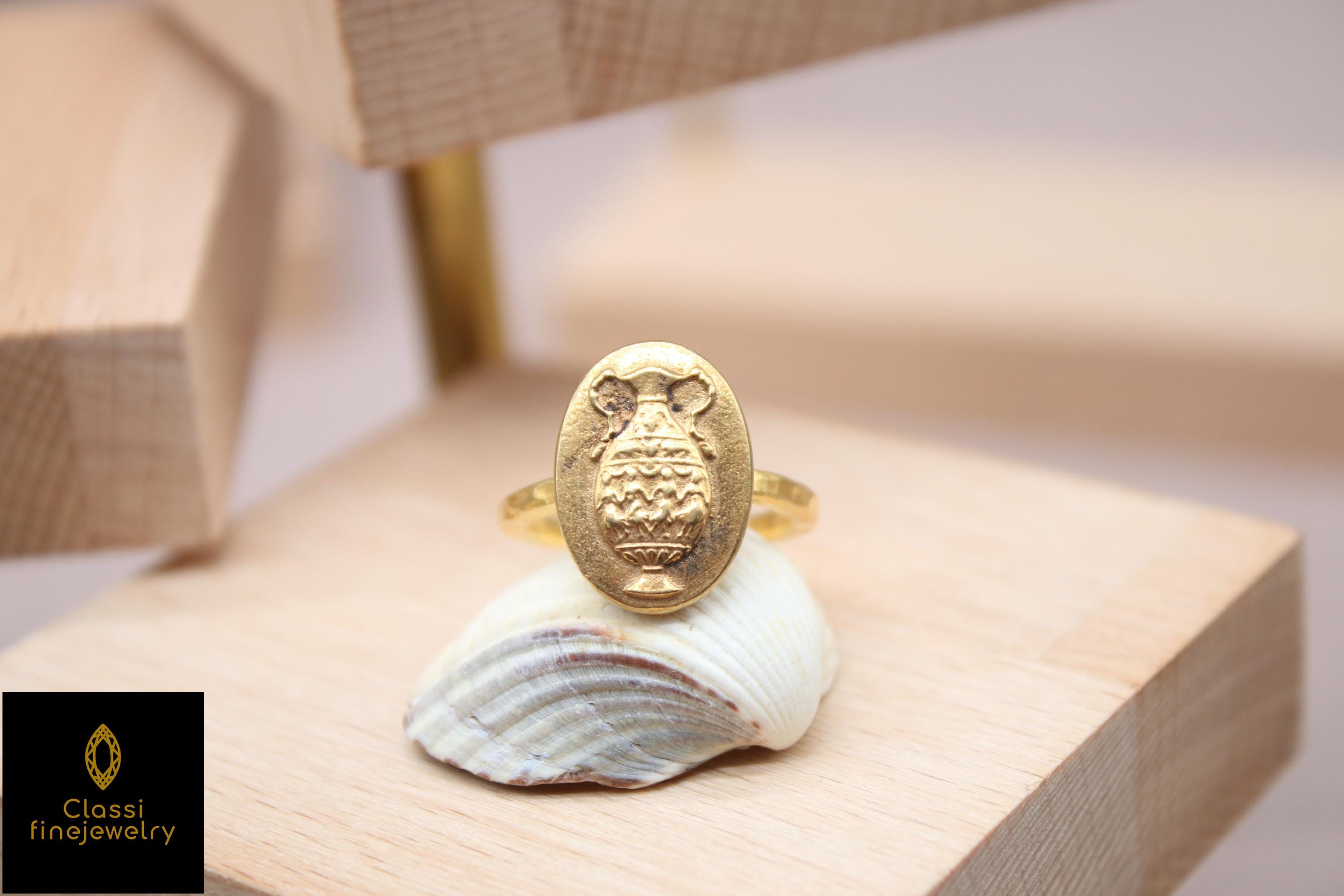 Ancient Amphora Signet Ring Gold Plated 925 Sterling Silver Coin Style ...