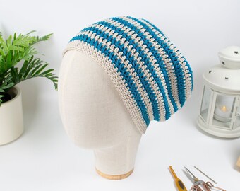 BEGINNER CROCHET PATTERN for Striped Beanie/Slouchy Hat, 12 sizes from Preemie to 2XLarge Adult