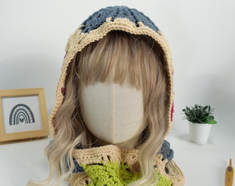 Celeste Hooded Cowl Pattern PDF, Berry Bush Granny Square Hood Scarf, Woodland Boho Balaclava