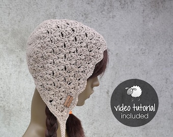 Lacy Bonnet Crochet Pattern, Baby to Adult Hat, Cottagecore, Boho (Video Tutorial)