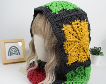 Celeste Hooded Cowl Pattern PDF, Reggae Roots Granny Square Hood Scarf, Boho Crochet Balaclava