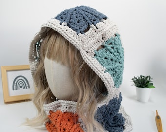 Celeste Hooded Cowl Crochet Pattern, Granny Square Hood Scarf (PDF Download)