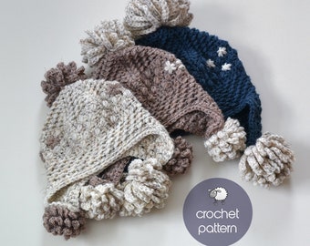 Modèle de crochet de chapeau d’hiver, modèle de crochet de chapeau de pompon, modèle de crochet de chapeau facile, modèle de crochet de chapeau d’hiver de bébé