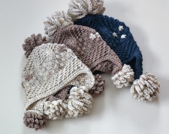 Winter Pompom Hat Crochet Pattern: Baby to Adult Sizes (PDF Pattern)