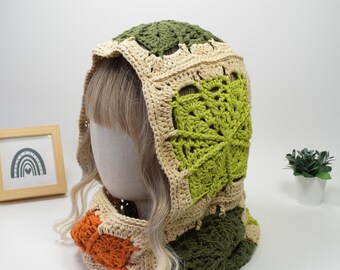 Celeste Hooded Cowl Pattern PDF, Olive Grove Granny Square Hood Scarf, Woodland Boho Balaclava