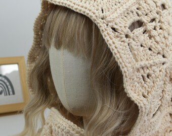 Celeste Hooded Cowl Pattern PDF, Scandinavian Granny Square Hood Scarf, Minimalist Boho Balaclava