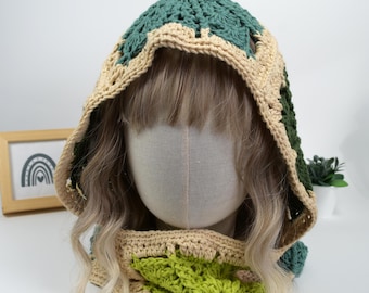 Celeste Hooded Cowl Pattern PDF, Forest Meadow Granny Square Hood Scarf, Woodland Boho Balaclava