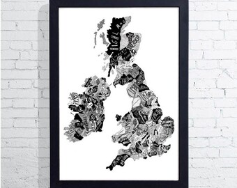 Elegant Black and White Map of England, Line details, Map Drawing, Handwriting Map, Handwriting Letters, Black Ink, Handwriting fonts, print