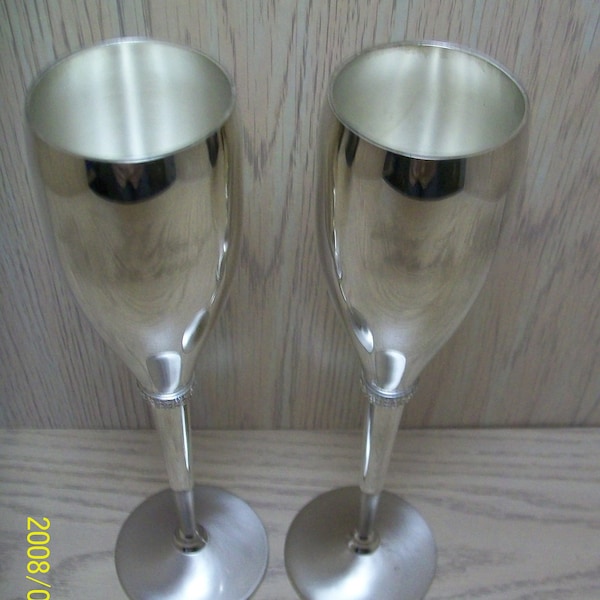 Silver Plate Long Stem Flutes Goblets Qty of 2 Things Remembered Featuring Swarovski Components Rhinestones Monogram Jan And Gary 2005