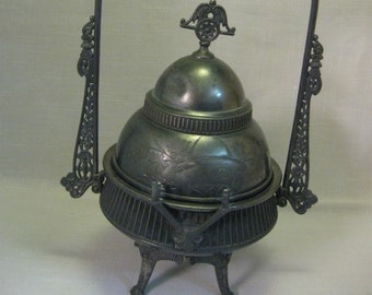 Quadruple Silver Plate #2123 Butter Dish Stand Knife Holder With Ice Tray Flower & Leaf Design Southington Silver Co 1875-1885