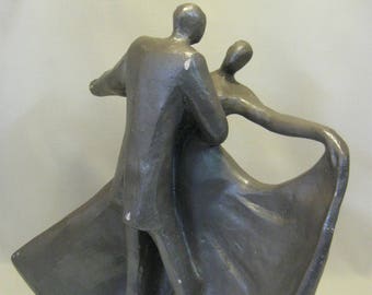 Figurine Abstract Sculpture Statue Waltzing Couple Austin Production  14 1/2&quot; Chalk Plaster Klara Sever Sign 1983