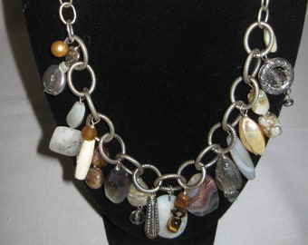 Necklace SilverTone Circular Chain Multi Color White, Gray,  Browns, Silver, And Gold Pierce Earrings Assorted Designs