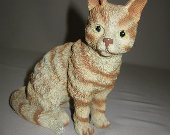 Figurine Statue Cat Kitten Tiger Orange Ginger Stripe Cat Texture Material Resin 1990