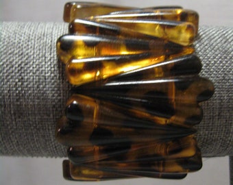 Bracelet Stretch Animal Print Tortoise Shell Tone Plastic Acrylic Petals Design Not Sign 1990