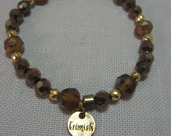 Bracelet Stretch Rondelle Like Beads of Gold Tone Dark Honey Gold Tone Gold Tone Spacers Erimish