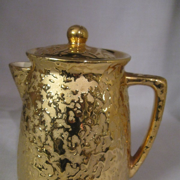 Kaffeekanne Teekanne mit Deckel 24K Gold Weeping Gold Sunburst Hand Dekoriert McCoy Keramik 1940-1950