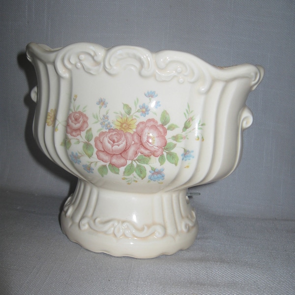 Vintage Ceramic China Victorian Music Box Vase Candy Dish Plays Love Story 1980