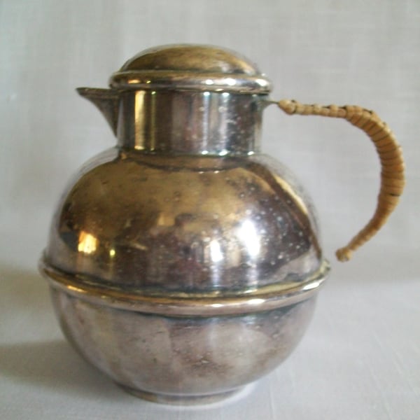 Silver Plate Personal Tea Pot Pitcher With Rattan Wicker Handle # 404 W & S Blackinton 1865-1966