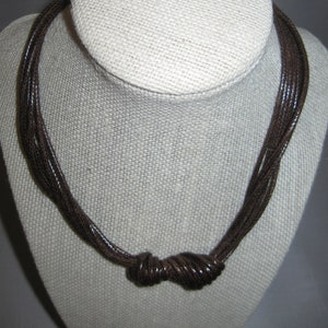 Necklace Choker Brown Faux Leather 2 Knotted Cord Pendants 7 Strands Gold Tone Lobster Clasp image 1