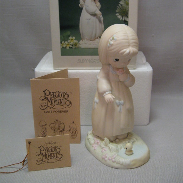 Precious Moments Figurine Bisque Porcelain 4 Seasons Series Summer's Joy Hand Painted Pastels Sam Butcher #12076  Enesco PM Collection 1984