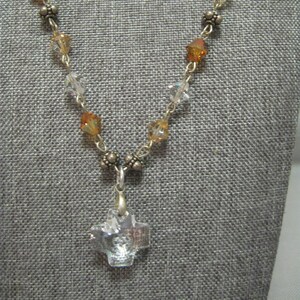 Collana Pendente Croce Cristallo Trasparente Acrilico Rondelle Sfaccettato Oro Cristallo Trasparente Perline Argento Tono Catena Link Perline Distanziali Aragosta Chiusura