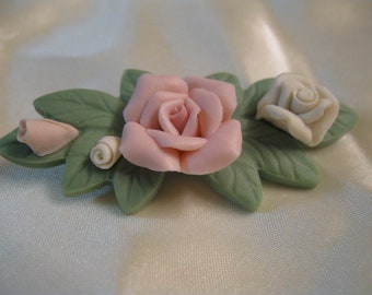 Earring Set Vintage Clip On Genuine Bisque Porcelain Pastel Pink Roses Gold Tone Clips Porcelain Petals Clip Earrings Pastel Pink Avon 1987