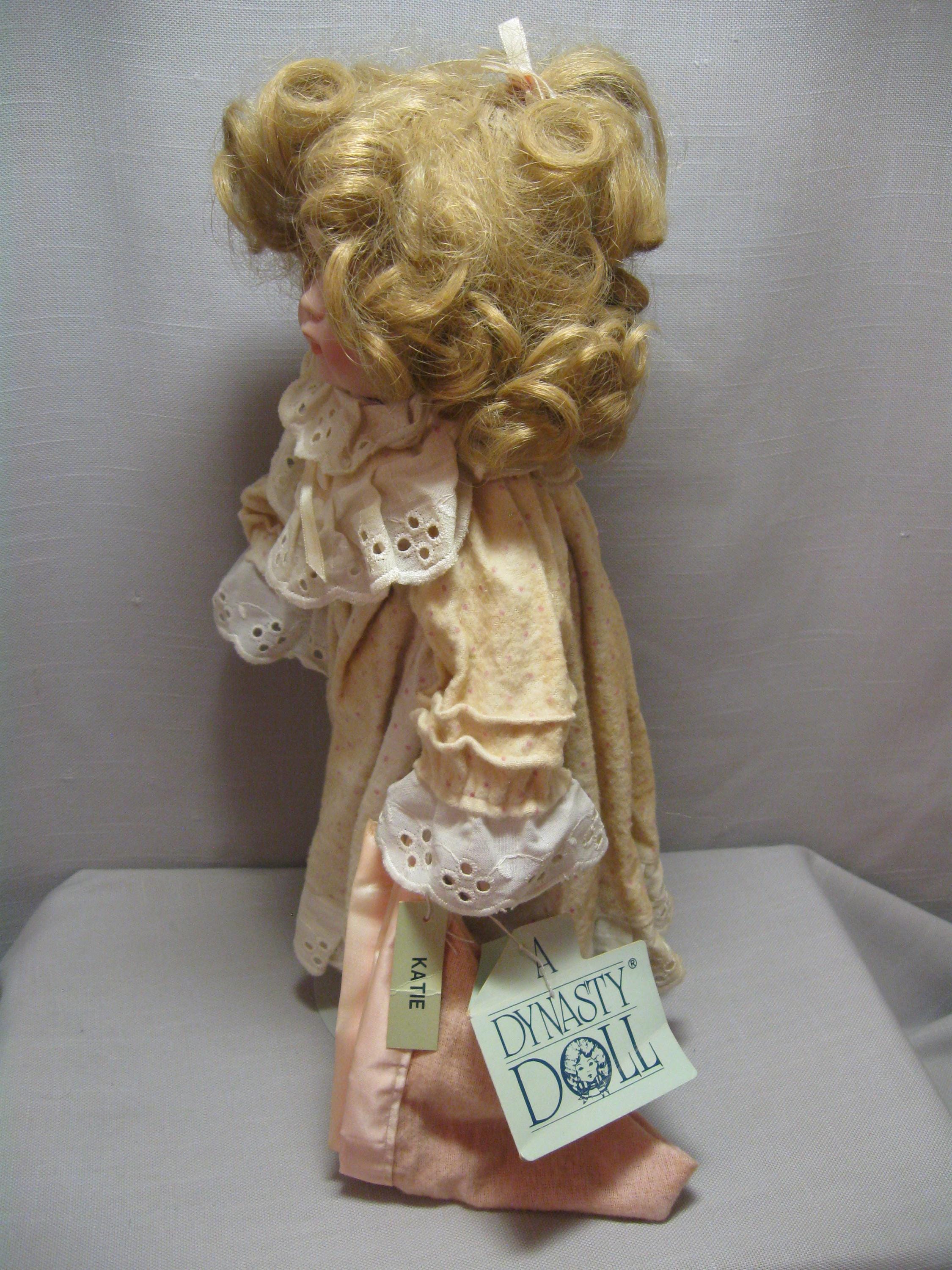 Doll Porcelain Name Katie Blonde Hair Blue Eyes Light Pink